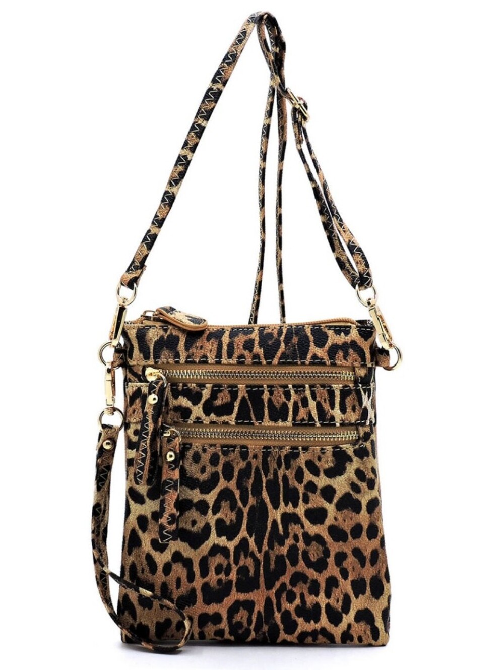 Leopard Print Multi‎ Zip Crossbody Wristlet Bag NWT